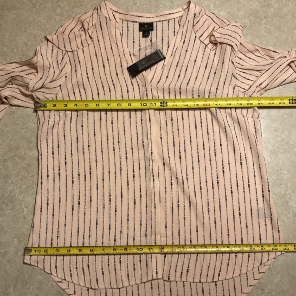 NWT Worthington sheer-ish blouse, 🖤on blush, L - Picture 3 of 10